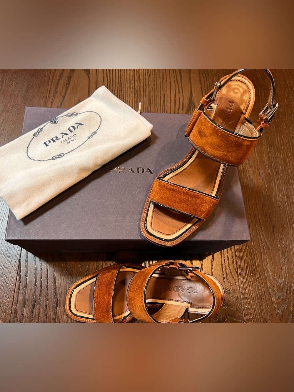 Prada Brown Suede Wide-Strap Women’s Sandals